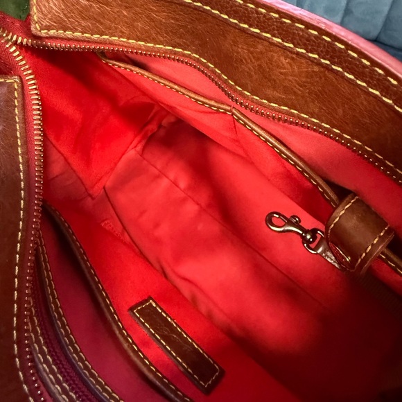 Dooney & Bourke Florentine Leather Satchel – Brown, Tassels, Crossbody Strap - Picture 9 of 15